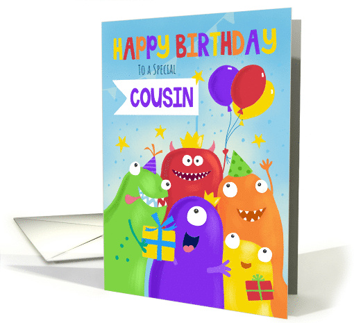 Cousin Happy Birthday Party Monsters card (1731232)