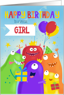 Girl Kids Happy Birthday Party Monsters card