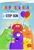 Step Son Happy Birthday Party Monsters card
