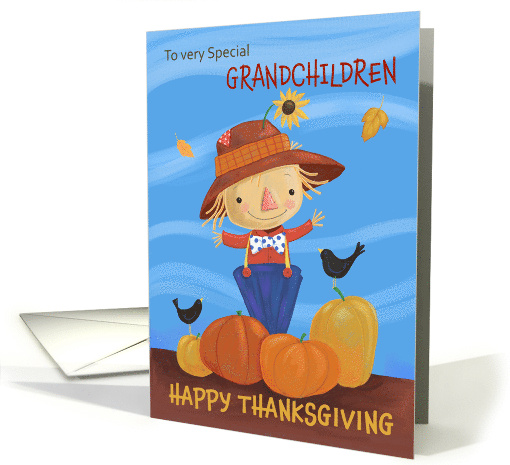 Grandchildren Happy Thanksgiving Fall Scarecrow card (1731500)