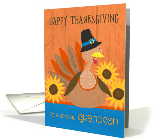 Grandson Thanksgiving Turkey with Sunflowers card (1731776)