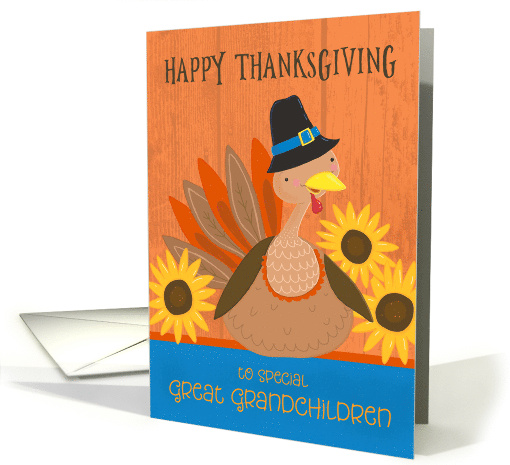 Great Grandchildren Thanksgiving Turkey with Sunflowers card (1731778)