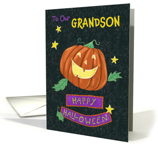 Grandson Happy Halloween Jolly Pumpkin Jack o Lantern card (1731822)
