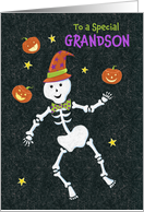 Grandson Halloween Juggling Skeleton Trick or Treat card