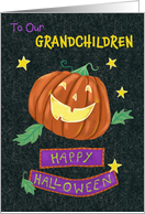 Grandchildren Happy Halloween Jolly Pumpkin Jack o Lantern card