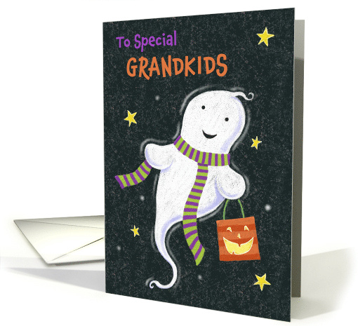 Grandkids Halloween Cute Ghost with Jack o Lantern Bag card (1731894)