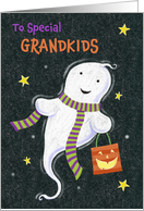 Grandkids Halloween Cute Ghost with Jack o Lantern Bag card