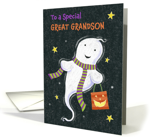 Great Grandson Halloween Cute Ghost with Jack o Lantern Bag card