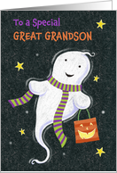 Great Grandson Halloween Cute Ghost with Jack o Lantern Bag card