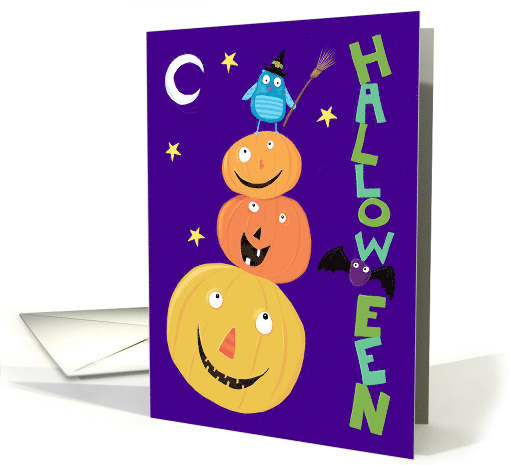 Halloween Fun Quirky Owl and Jack o Lantern Characters card (1731902)
