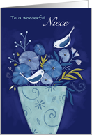 Niece Birthday Birds on Floral Vase card