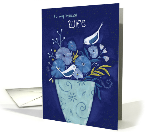 Special Wife Birthday Birds on Floral Vase card (1733966)