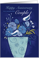 Couple Happy Anniversary Birds on Floral Vase card