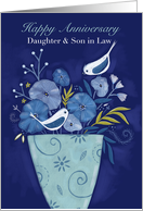 Daughter and Son in Law Happy Anniversary Birds on Floral Vase card