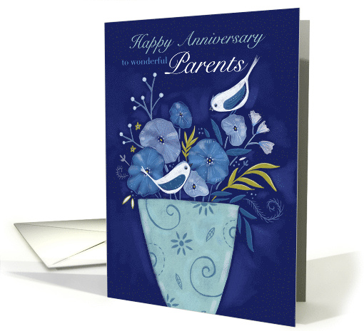 Parents Happy Anniversary Birds on Floral Vase card (1733984)