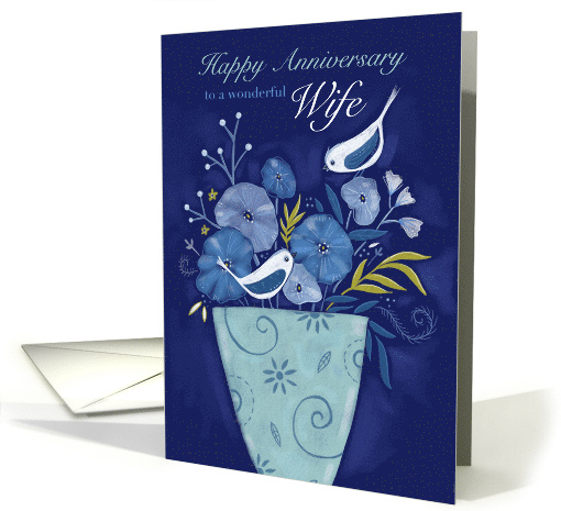 Wonderful Wife Happy Anniversary Birds on Floral Vase card (1733992)
