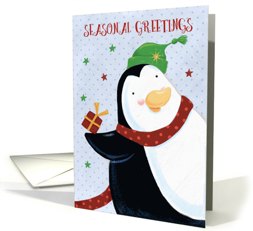 Seasonal Greetings Cute Penguin Stars card (1736202)