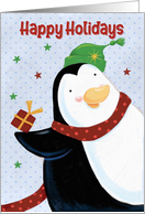 Happy Holidays Cute Penguin Stars card