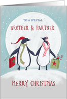 Brother and Partner Merry Christmas Penguin Moon card