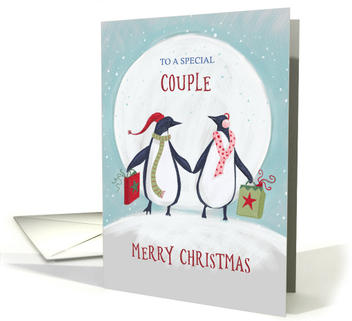 Couple Merry Christmas Penguin Moon card (1737742)