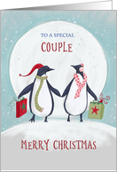 Couple Merry Christmas Penguin Moon card