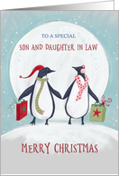 Son and Daughter in Law Merry Christmas Penguin Moon card