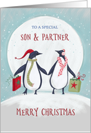 Son and Partner Merry Christmas Penguin Moon card