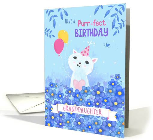Granddaughter Purr-fect Birthday Cat with Hat and Balloons card