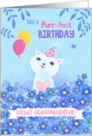 Great Granddaughter Purr-fect Birthday Cat with Hat and Balloons card