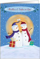 Brother and Sister in Law Christmas Snowmen Blue Sky Moon card