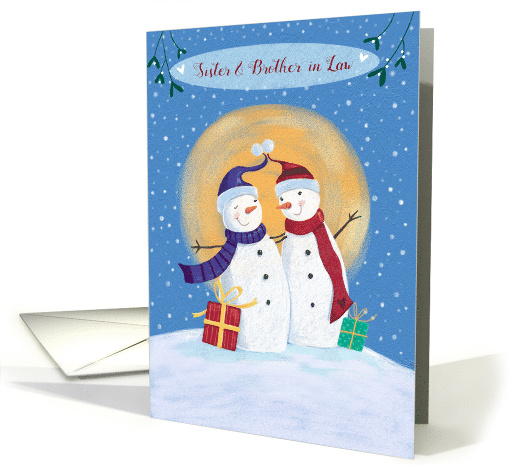 Sister and Brother in Law Christmas Snowmen Blue Sky Moon card