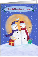 Son and Daughter in Law Christmas Snowmen Blue Sky Moon card