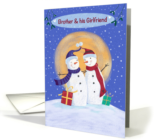 Brother and his Girlfriend Christmas Snowmen Blue Sky Moon card