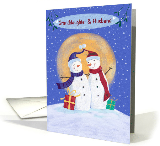 Granddaughter and Husband Christmas Snowmen Blue Sky Moon card
