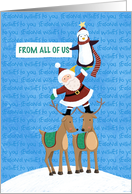 From All of Us Christmas Holiday Santa Penguin and Reindeers card