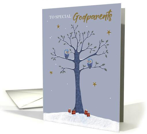Godparents Christmas Owls on Tree card (1740266)