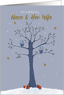 Niece and Her Wife Christmas Owls on Tree card