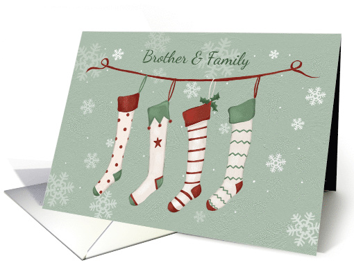 Brother and Family Christmas Stockings and Snowflakes card (1741270)