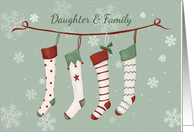 Daughter and Family Christmas Stockings and Snowflakes card
