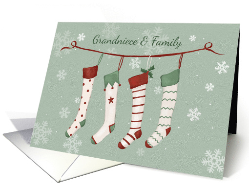 Grandniece and Family Christmas Stockings and Snowflakes card