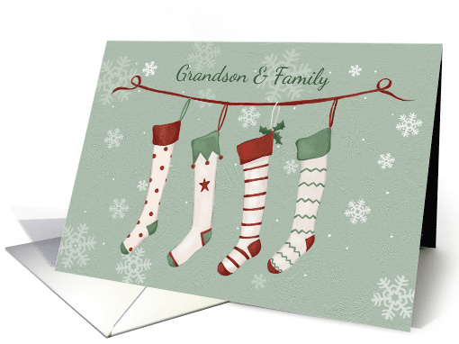 Grandson and Family Christmas Stockings and Snowflakes card (1741508)