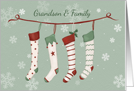 Grandson and Family Christmas Stockings and Snowflakes card