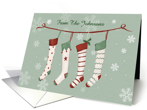 Customise Front Title Christmas Stockings and Snowflakes card