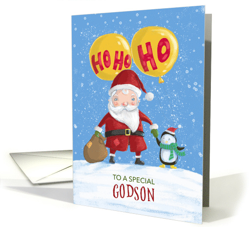 Godson Christmas Santa and Penguin Ho Ho Ho card (1742144)