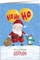 Godson Christmas Santa and Penguin Ho Ho Ho card