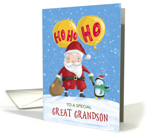 Great Grandson Christmas Santa and Penguin Ho Ho Ho card (1742146)