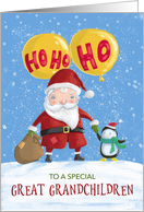 Great Grandchildren Christmas Santa and Penguin Ho Ho Ho card