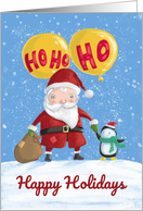 Happy Holidays Santa and Penguin Ho Ho Ho card