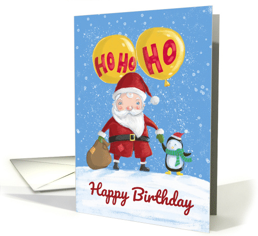 Happy Birthday Christmas Santa and Penguin Ho Ho Ho card (1742160)