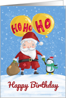 Happy Birthday Christmas Santa and Penguin Ho Ho Ho card